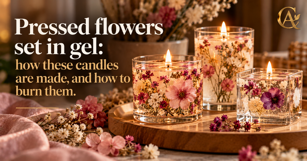 Pressed flowers set in gel: how these candles are made, and how to burn them