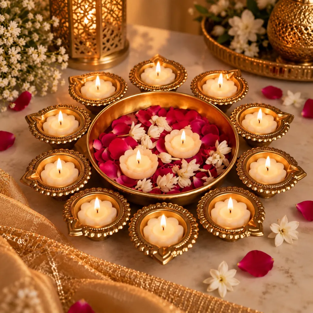 Diwali Royal Lotus Glow Set — Marigold · Sandalwood · Mogra Incense
