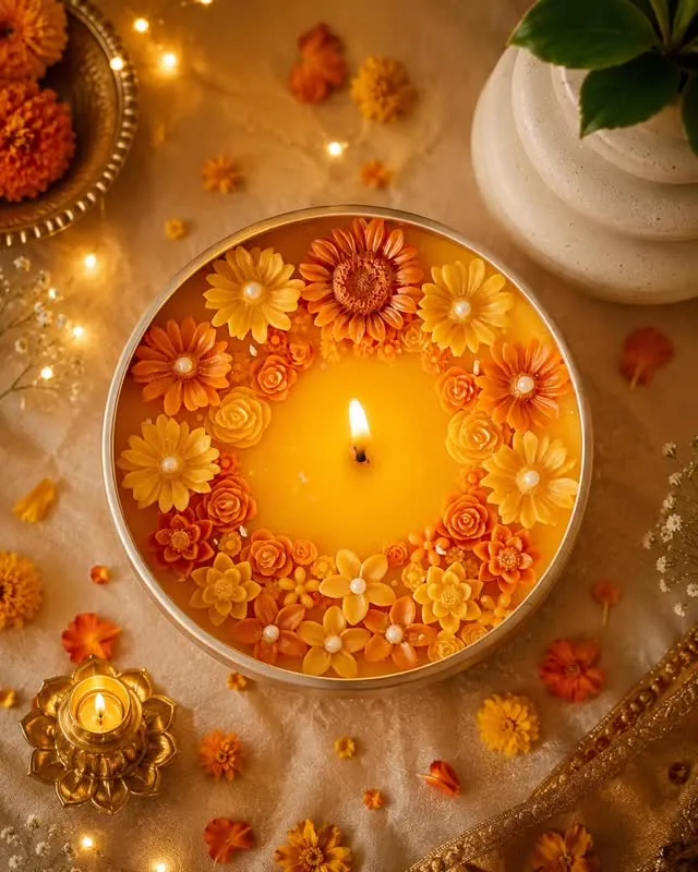 Marigold Diya- Urli Candle — Marigold · Sandalwood · Incense